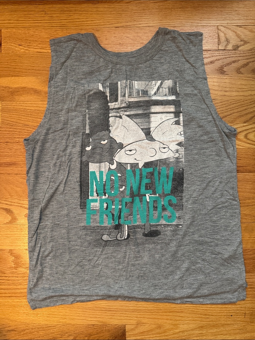 No New Friends Graphic Tank Top - Gray with Teal Print